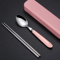 스푼 포크 젓가락 수저 키트 휴대용 식기 박스 런치 스테 주방, 2. 2pcs-set-pink, 1개