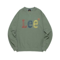 국내매장상품 LEE 맨투맨 티셔츠 후드티 스티치 자수 로고 세이지 그린