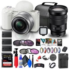 Amazon Renewed 미러리스 카메라 단렌즈 렌즈 16 50mm 렌즈화이트가 장착된 소니 ZV E10 카메라ILCZV E10L W 18 105mm 64GB 메모리 카드 컬