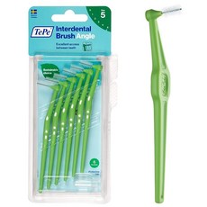 TEPE 치간 브러시 각도 치아 세척을 위한 각진 치과 브러시 6개 팩 0.8mm 큰 간격 그린 사이즈 5, TEPE 치간 브러시 각도, 치아 세척을 위한 각진 치