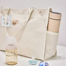 체리카트 국민 캔버스 기저귀가방 (유모차걸이+크로스백 끈 포함), 아이보리