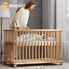 Trimigo 원목 아기침대 유아 원목 다기능 이동식 침대 baby 신생아 원목침대+ 유아전용 매트리스 포함, 원목색상