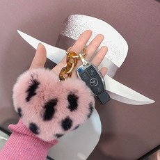 큰하트 모피인형 키링 키홀더 호피무늬 키홀더 열쇠고리 B02795, 핑크 호피