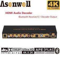 HDMI 2.0 오디오 추출기 컨버터 DTS AC3 5.1CH 디지털 오디오 디코더 ARC SPDIF 동축 PC-USB 블루투스 오디오 입력 4K @ 60Hz, 3) UK Plug