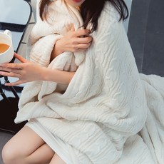 북유럽 소파 블랭킷 거실 꽈배기 면 양모 니트 담요 베드러너 블랑켓 6컬러, 화이트