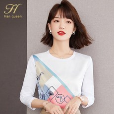 페미닌블라우스 H 한 여왕 새로운 패션 여성 의류 인쇄 디자인 셔츠 빈티지 작업 캐주얼 시폰 루스 4602294721, 1개, M