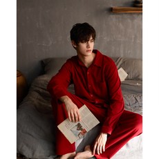 커플잠옷 커플용품 잠옷 봄가을 순면 긴팔 얇은타입 홈웨어 여성레드 신혼 두벌이한세트 가을겨울