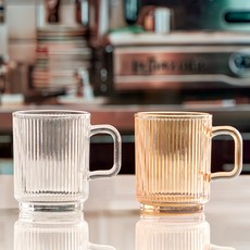 미니모 홈카페 예쁜 머그컵 340ml 2종 세트, 투명 + 브라운, 1세트