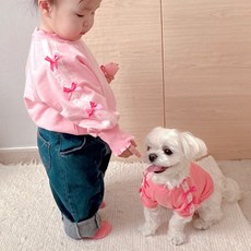 퓨비 (큐티리본세트)아기와 강아지 견주 강아지커플룩 개플룩 견주용 댕플룩, 9호(L), M, 1개