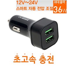 CARIVE 시가잭 2포트 USB 차량용충전기 QC3.0 최대출력 36W 12~24V 사용가능, 1개