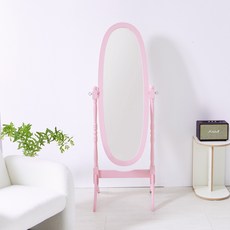 [리비니아] 퀸앤 SNS 셀카 피팅룸 옷가게 원목 전신거울, 핑크