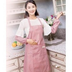 유니팡 편안한 착용감 길이조절 실용적인 앞주머니 스트라이프패턴 앞치마 팔토시 세트 E-1663500, 1세트, 레드