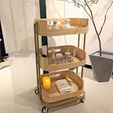 나무 트롤리 미용실 카트 이동식 미용 피부샵 웨건, 48x36x85cm, 우드 컬러, 1개