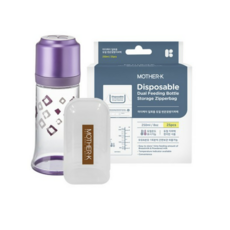 마더케이 일회용 노꼭지 젖병 250ml + 일회용 듀얼 변온지퍼백 25p + 젖꼭지 보관케이스 세트, 퍼플색상, 5세트