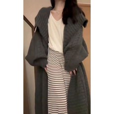 해피유통 여성 티지 칼라 롱 니트 카디건 루즈 코트