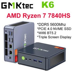 [미니PC 7840HS] GMKTec 데스크탑 게이밍 컴퓨터 트리플 스크린 디스플레이 K6 AMD Ryzen 7 윈도우 11 DDR5 5600Mhz 40 NVME SSD, 없음, 없음, 8) DDR5 16GB 500GB  EU