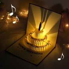 led 조명 멜로디 축하 카드 입체카드 해피벌스데이 생일카드 팝업 케이크 음악 생파, 멜로디조명-네이비
