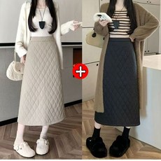 YLEMI 1+1 여성 방한치마 패딩치마 롱스커트