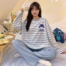 Zebeer 루즈핏 순면 잠옷 상하 세트 브라캡 일체형 홈웨어