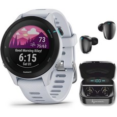 가민 포러너 965 프리미엄 GPS 런닝 앤 트라이애슬론 47mm 스마트워치(AMOLED 터치스크린 디스플레이 포함) 카본 그레이 DLC 티타늄 베젤(블랙 실리콘 밴드 웨어러블, Forerunner 255S 41 mm, White +Blk EarBuds