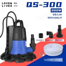 정수 감지 자동 차고 지하 배수 저수위 펌프 가정용 수위 워터 흡입, 300W 양수펌프+5m1인치 물호스, 1개