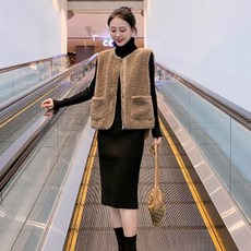 램스울 여성 양털뽀글이조끼 보아털 루즈핏 빅사이즈