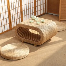 밀짚 다다미 좌식 티 커피 테이블 발코니 사각테이블, 1) S사이즈(60*45*35cm) - 차려 입다