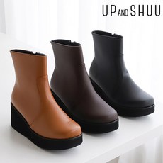 스칼렛 천연가죽 가보시 웨지굽 키높이 겨울 앵클 부츠 힐 7cm