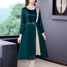 상견례 부모님 옷차림 40대 50대 중년 여성 우아한 배색 긴팔 원피스