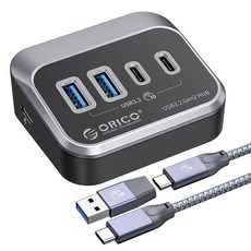 오리코 USB3.2 Gen2 10Gbps 4/7포트 스탠드형 USB허브, USB3.2*2+Type-C3.2*2, C to C케이블(0.5m)+C to A변환젠더