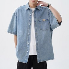 지디오 남성 데님 셔츠 반팔 남방 아우터 오버핏 청 자켓 포켓 워싱 청자켓 디오 남성 데님 반팔 셔츠 오버핏 포켓 남방 워싱 청자켓