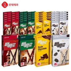 [본사직영]롯데 초코 빼빼로 46gX10갑+아몬드 32gX10갑+누드 초코필드 45gX10갑+화이트쿠키 37gX10갑, 32g, 40개