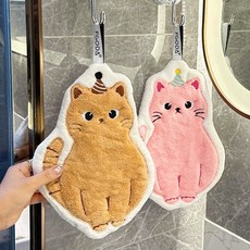 뽀송뽀송 고양이 주방 핸드 타올 2종, 1개, 브라운 고양이