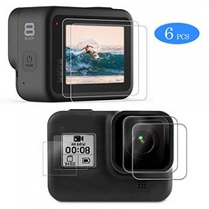 Go Pro Hero 8 Black Set 2Pack-울트라 클리어 강화 유리 화면 보호기 + 9H 경도 렌즈 보호기 + HD 전면 디스플레이, 단일상품