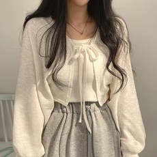 [레티고] 루즈핏 긴팔 크롭 볼레로 가디건