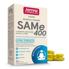 Jarrow Formulas SAMe 400mg 엑스트라 스트렝스 비건 천연 유래 SAMe 식이 보충제 관절 건강 간 건강 및 뇌 건강을 지원하는 SAMe 보충제 30정 3, 1개, 없음