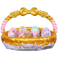 미국 아마존 정품++ Hatchimals CollEGGtibles 6개의 토끼 캐릭터가 있는 가족 스프링 장난감 바구니, 토끼 가족 바구니 - 골드