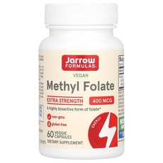 Jarrow Formulas 비건 메틸엽산 엑스트라 강도 400mcg 베지 캡슐, 400 mcg, 60 개, 1개