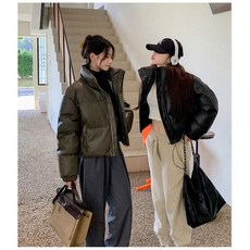 키토브 PU가죽 숏패딩 퀄팅 도톰 여성용 겨울 자켓 상품 이미지