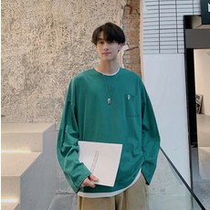 남자트렌트 힙합 와이드 루즈핏 페이크 긴팔옷 드랜드 풀오버 상의