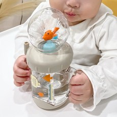 리틀클라우드 물 뿜는 물고기 빨대컵 220ml + 세척솔, 1세트, 혼합색상