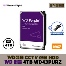 [공식판매점] WD 퍼플 CCTV 보안용 하드디스크 [오늘출발], WD 퍼플 4테라 - WD43PURZ