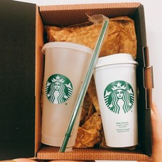 스타벅스 리유저블 텀블러 콜드컵 핫 컵 세트, 473ml+710ml+초록빨대 SET
