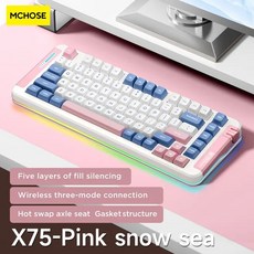 MCHOSE 기계식 키보드 3 가지 2.4g 무선 블루투스 맞춤형 RGB 백라이트 PBT 핫 플러그 게임 X75, 한개옵션2, 03 분홍색, 01 hyacinth axis