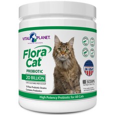 Vital Planet - 200억 개의 배양균과 10가지 다양한 계통이 포함된 플로라 캣 프로바이오틱 파우더 보충제 고양이 소화 및 면역 지원을 위한 모든 고양이를 위한 고효능
