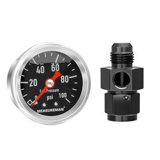 MEASUREMAN 3.8cm(1.5인치) 다이얼 사이즈 304 스테인리스 스틸 케이스 액체 충전 연료 압력 게이지 0-60Psi 3-2-3% 0.3cm(1/8인치), 백 마운트(블랙 다이얼), 1개