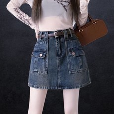 여성용 A라인 데님 스커트 워싱 카고 속바지내장 청치마 비보뉴