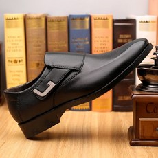 도오빠 사리퓨 남성 키높이 정장 구두 3CM 통굽 가죽 더비 슈즈 블랙 남자구두 발편한 신발