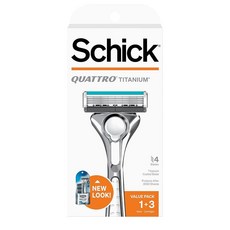 Schick Quattro 티타늄 면도기 — Quattro 면도기 리필 블레이드 3개 포함 178196, 4 Piece Set