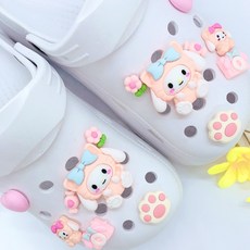 곰이야모야 핑크 잠옷 캐릭터 신발꾸미기 파츠 세트